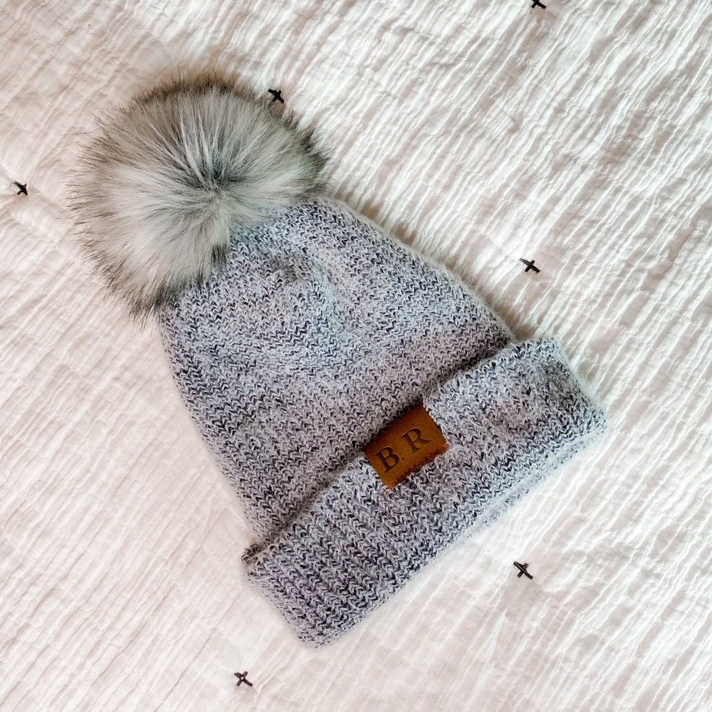 Gray Knit Pom-Pom Beanie